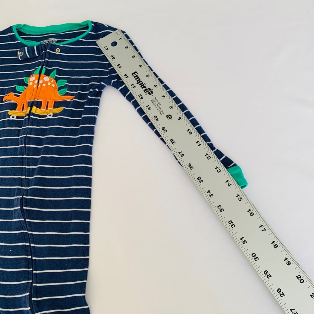 Members Mark Boys 5T Navy Blue Striped Dinosaur Skateboard Footed Sleeper PJs - Picture 9 of 9